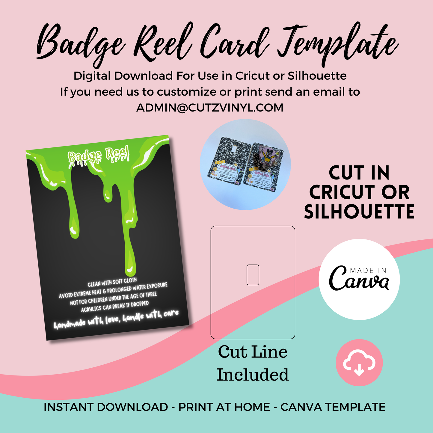 Badge Reel Card Template - Slime (DIGITAL DOWNLOAD)