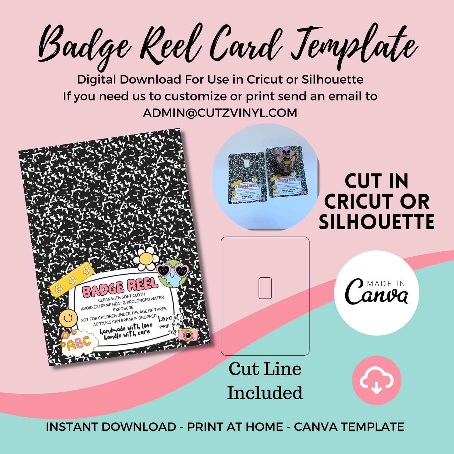 Badge Reel Card Template Composition Book (DIGITAL DOWNLOAD)