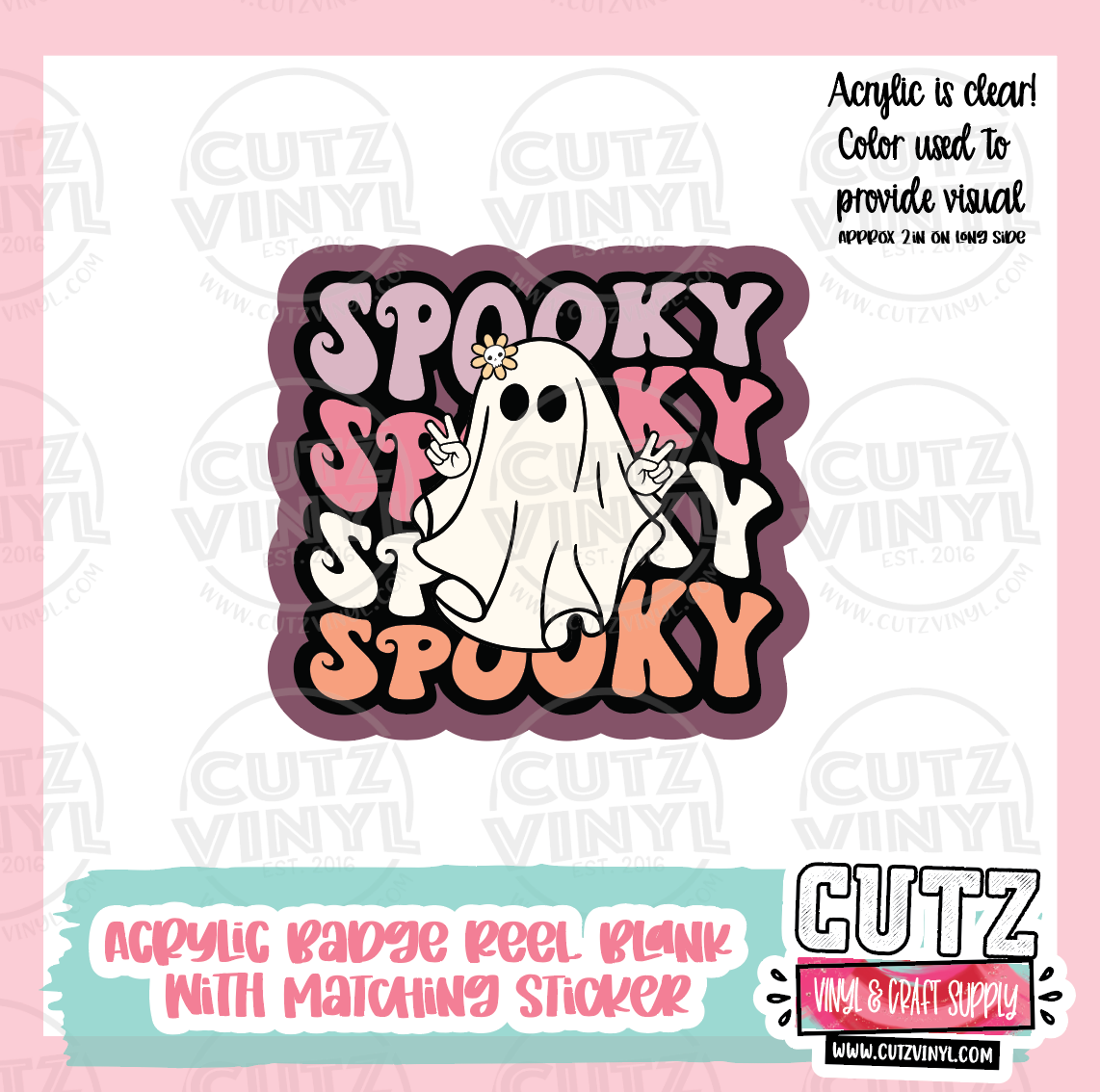 Spooky Ghost - Acrylic Badge Reel Blank and Matching Sticker