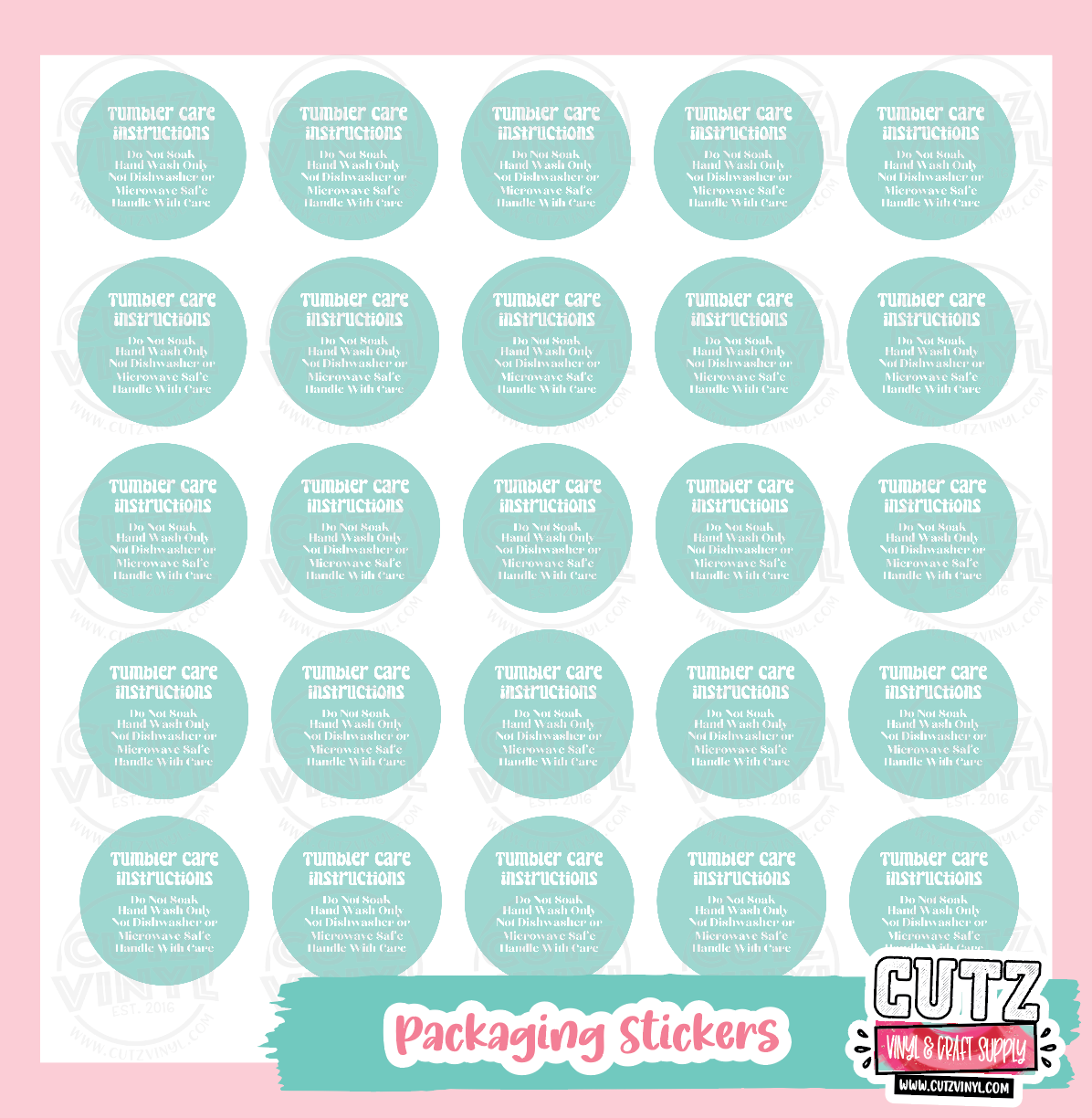 Teal Tumbler Care Stickers