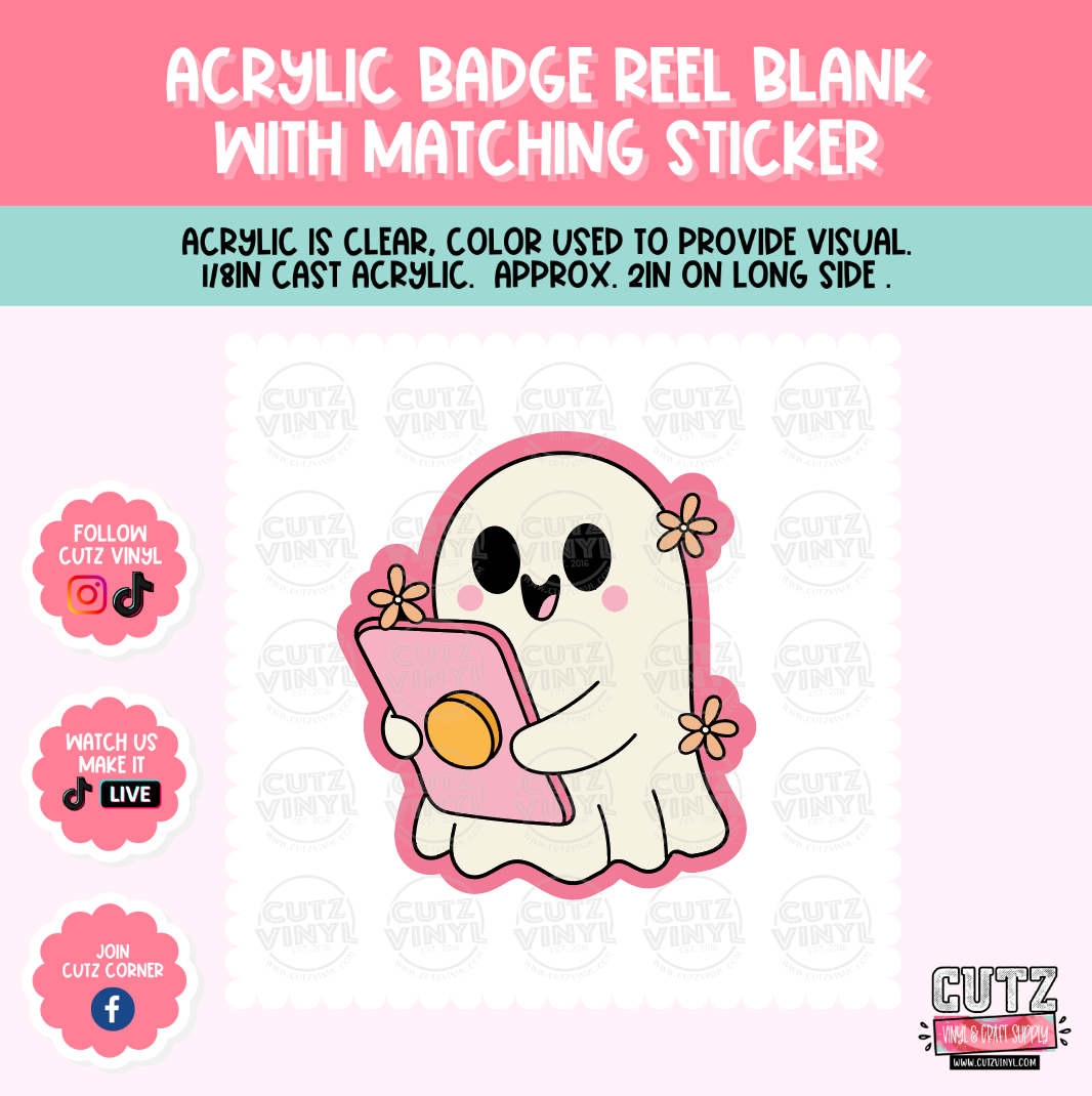 Ghostie Girl - Acrylic Badge Reel Blank and Matching Sticker