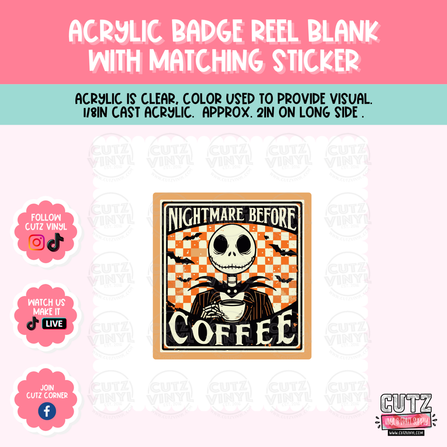 Coffee Nightmare - Acrylic Badge Reel Blank and Matching Sticker