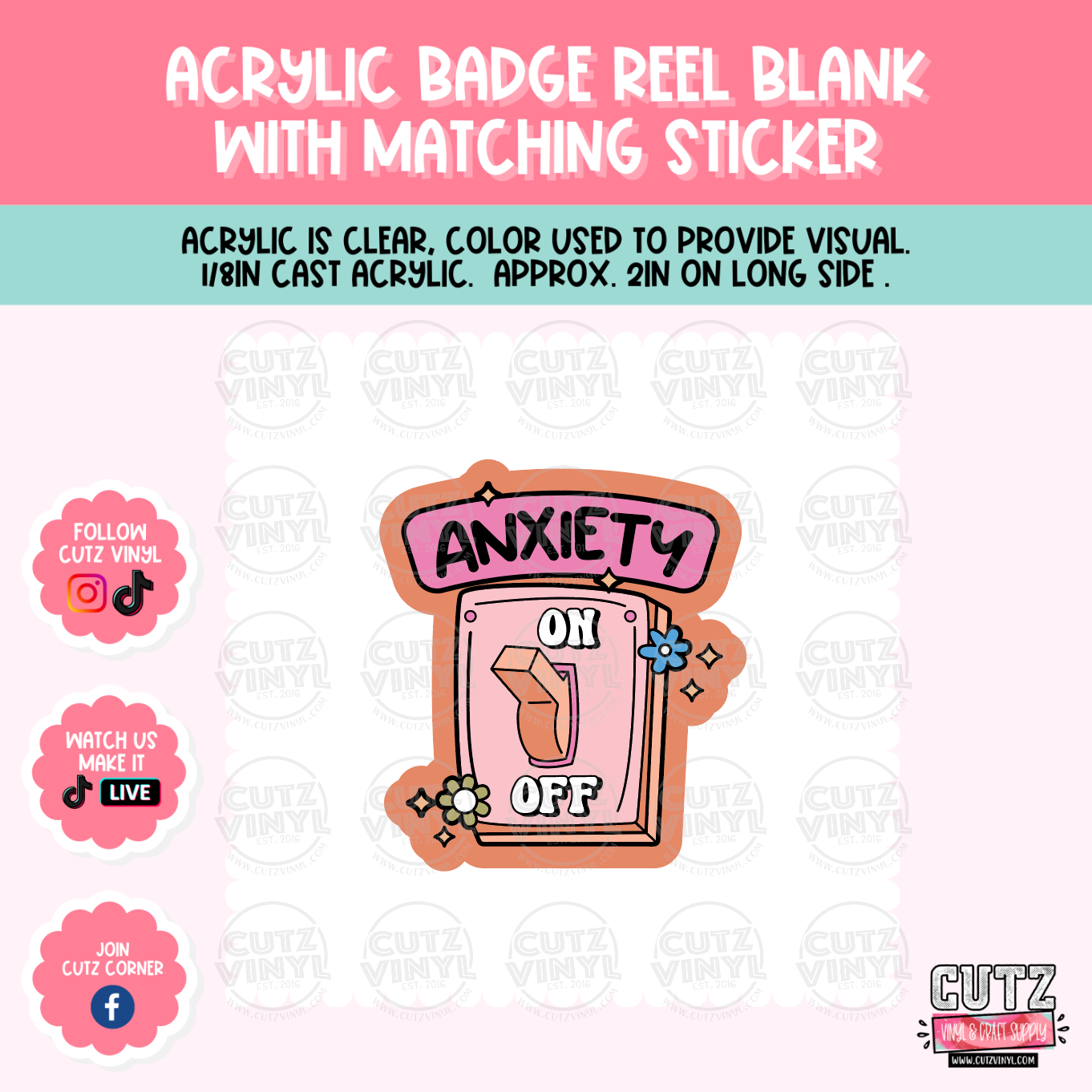 Anxiety On - Acrylic Badge Reel Blank and Matching Sticker