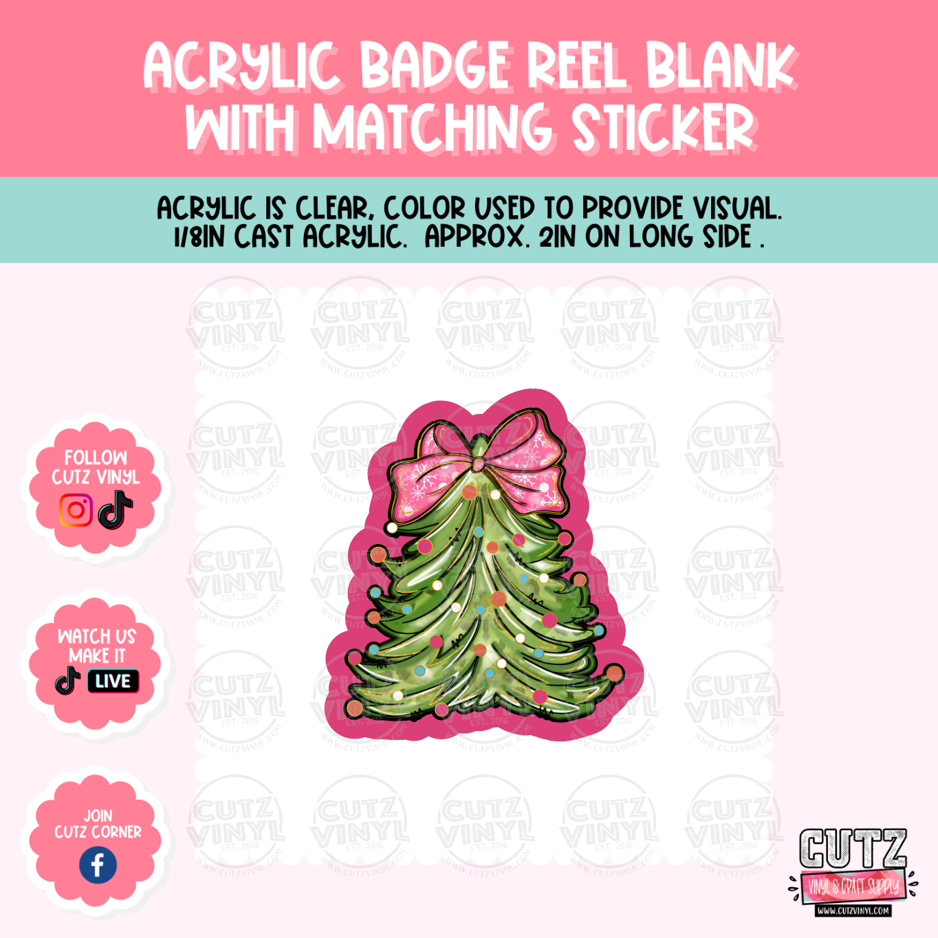 Christmas Tree Cutie - Acrylic Badge Reel Blank and Matching Sticker