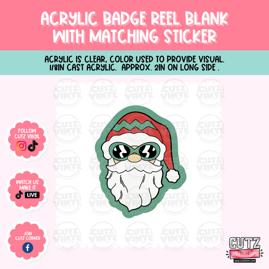 Retro Santa - Acrylic Badge Reel Blank and Matching Sticker