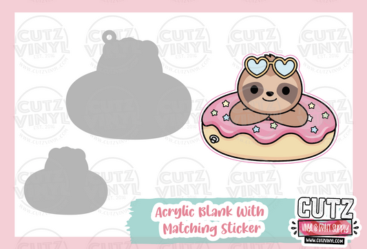 Sloth Donut - Acrylic Badge Reel Blank and Matching Sticker